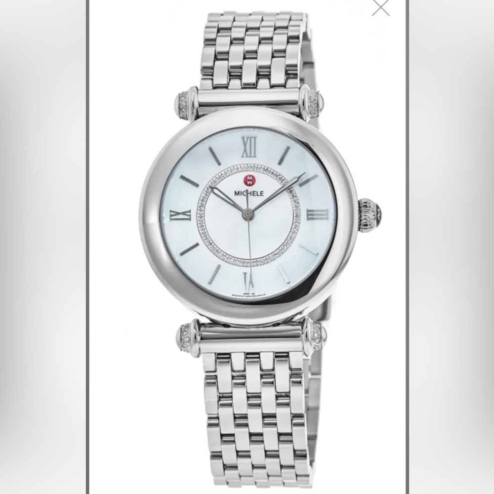 MICHELE Diamond Caber Bracelet Watch Retail $1395. Details & care